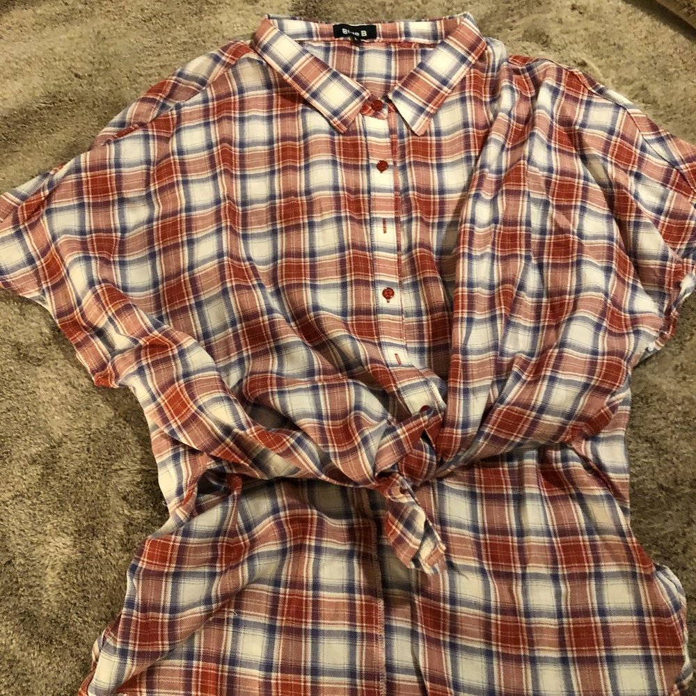 Blue B Plaid short sleeve button down shirt